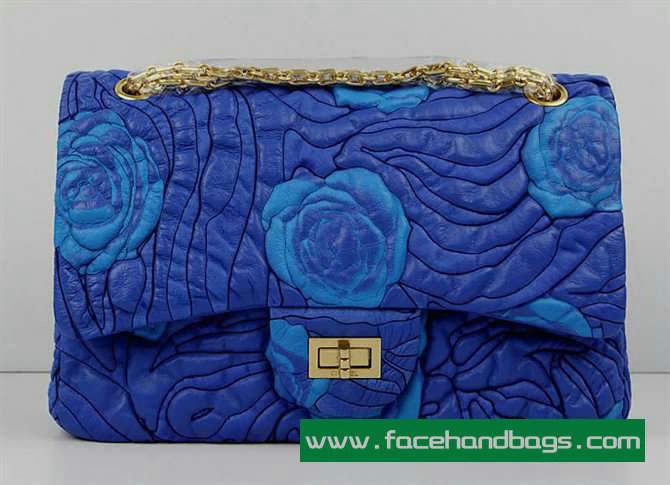 Chanel 2.55 Rose Handbag 50145 Gold Hardware-Blue